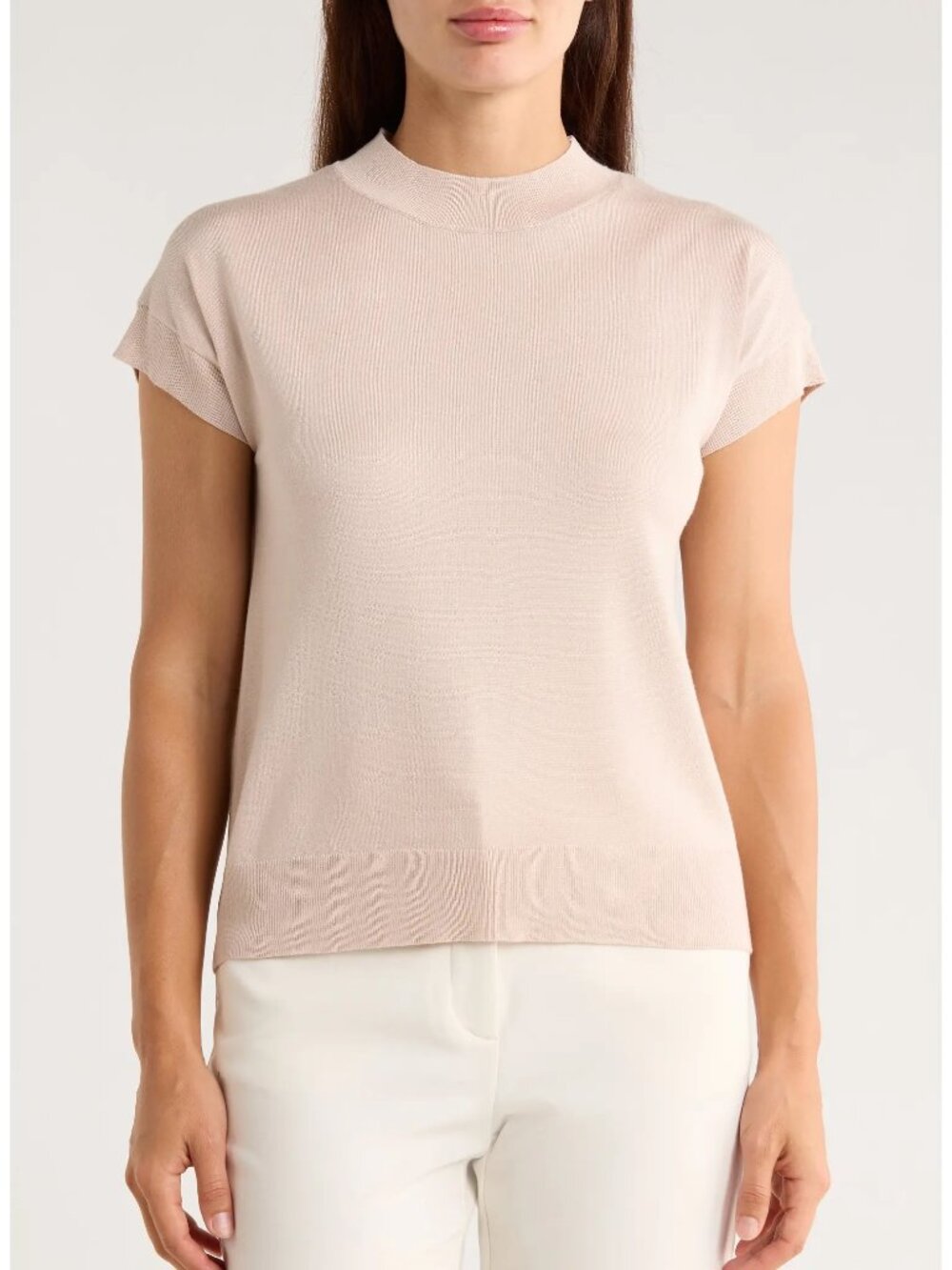 T Tahari Short Sleeve Crew Neck Sweater Blush Taupe M